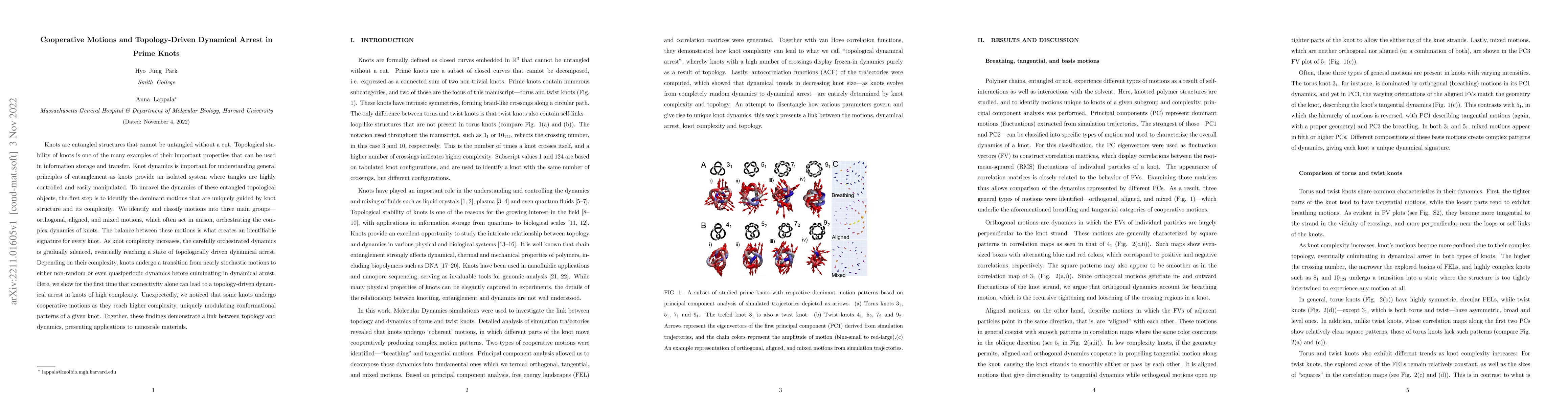 Thumbnail for Cooperative Motions and Topology-Driven Dynamical Arrest in Prime Knots