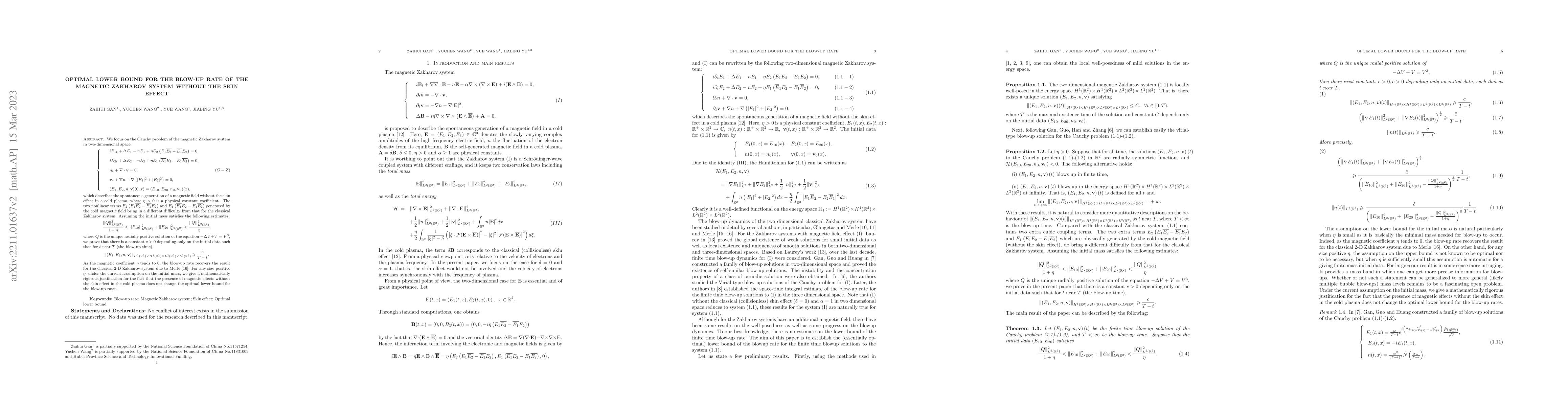 Thumbnail for Sharp Lower Bound for the Blow-up Rate of Solutions to the Magnetic
  Zakharov System without the Skin Effect