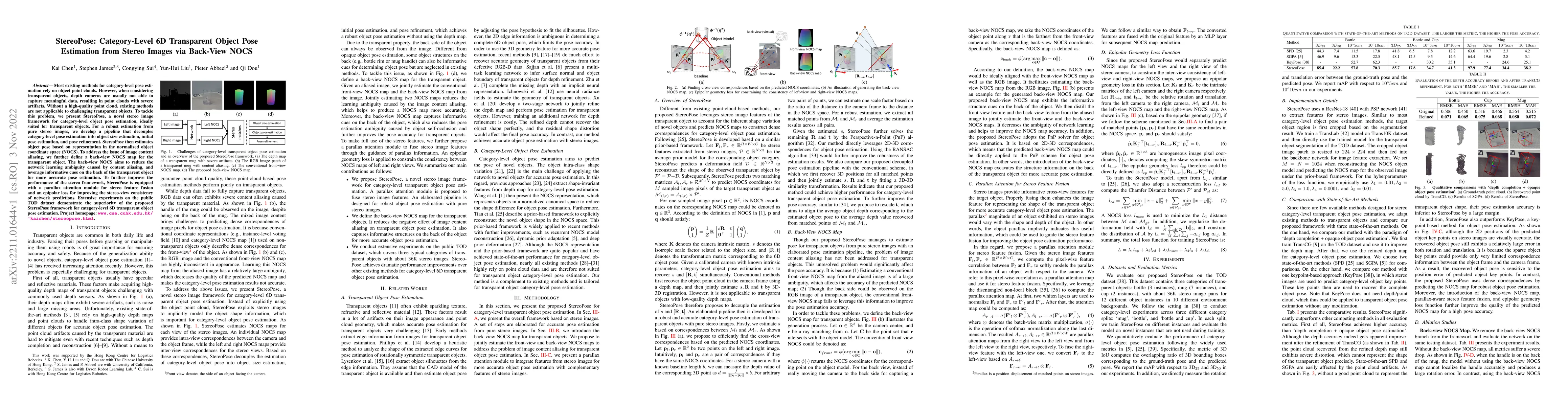 Thumbnail for StereoPose: Category-Level 6D Transparent Object Pose Estimation from
  Stereo Images via Back-View NOCS