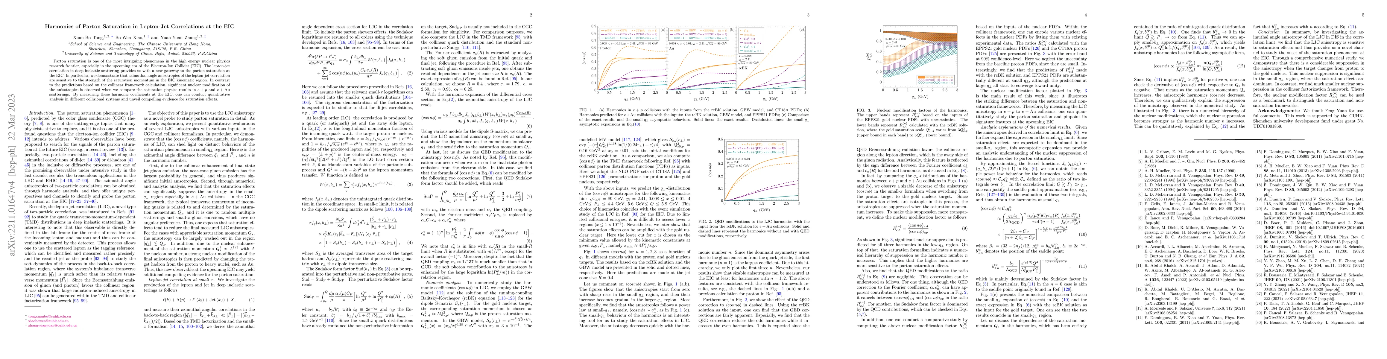 Thumbnail for Harmonics of Parton Saturation in Lepton-Jet Correlations at the EIC