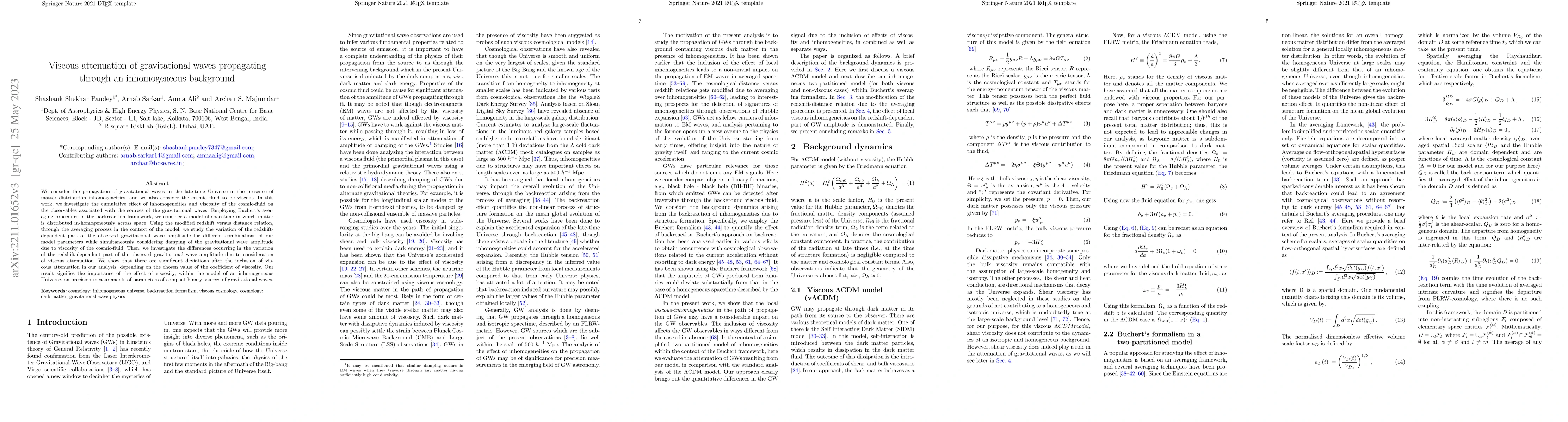 Thumbnail for Viscous attenuation of gravitational waves propagating through an
  inhomogeneous background