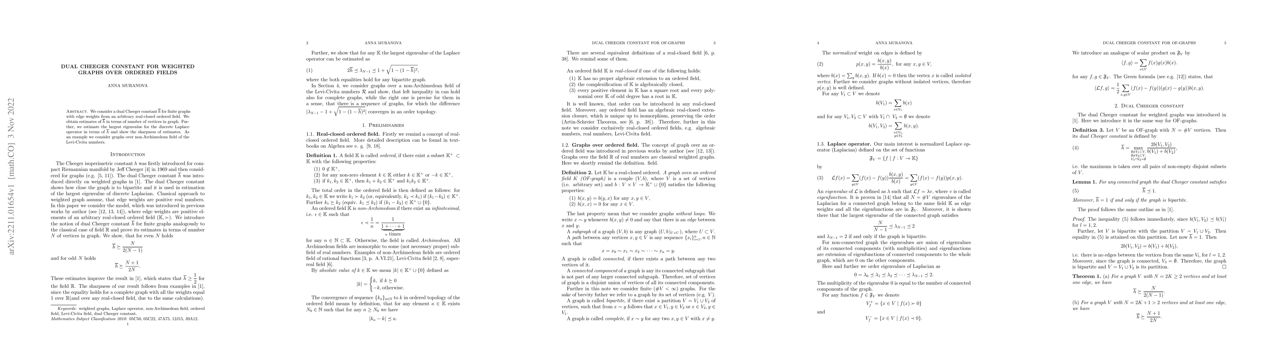 Thumbnail for Dual Cheeger constant for weighted graphs over ordered fields