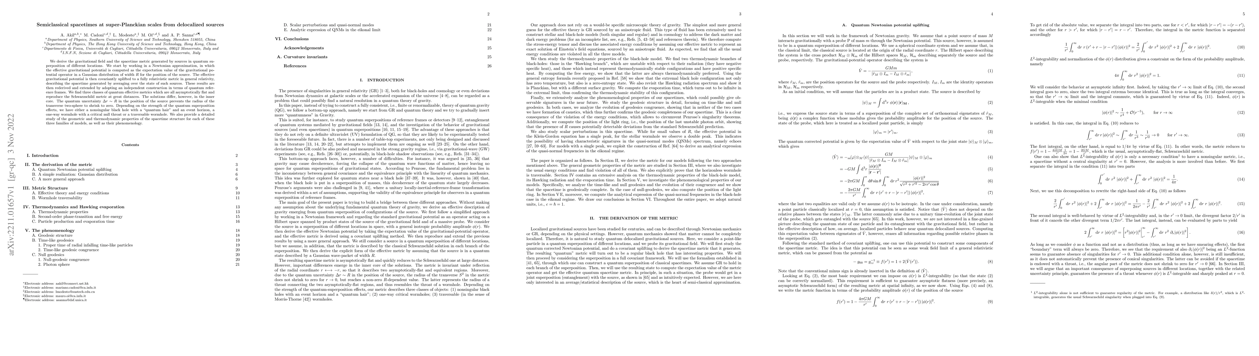 Thumbnail for Semiclassical spacetimes at super-Planckian scales from delocalized
  sources