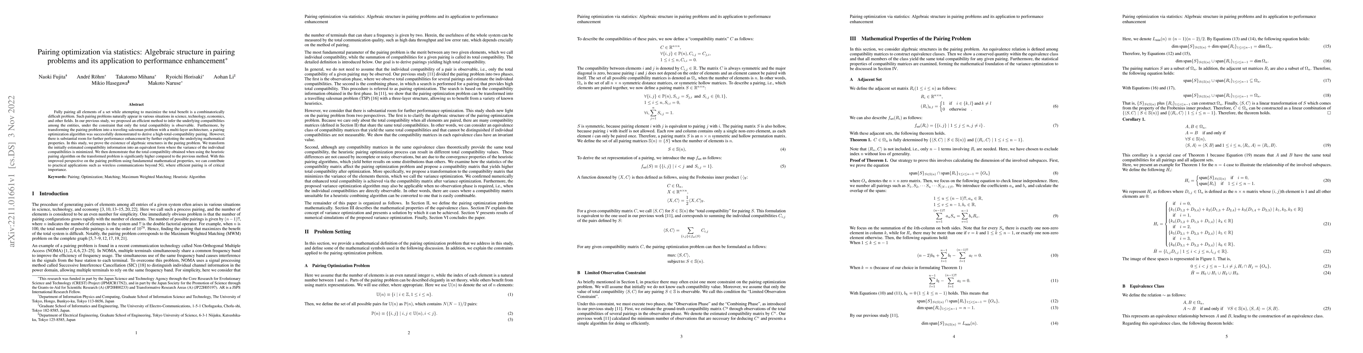 Thumbnail for Pairing optimization via statistics: Algebraic structure in pairing
  problems and its application to performance enhancement