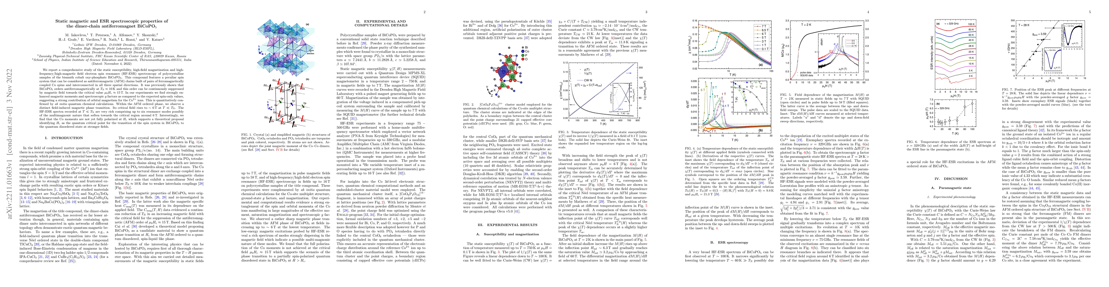 Thumbnail for Static magnetic and ESR spectroscopic properties of the dimer-chain
  antiferromagnet BiCoPO$_5$