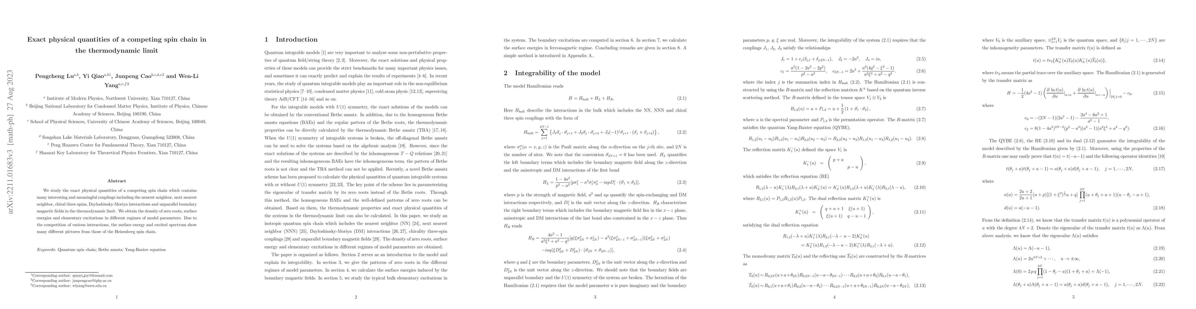 Thumbnail for Exact physical quantities of a competing spin chain in the thermodynamic
  limit