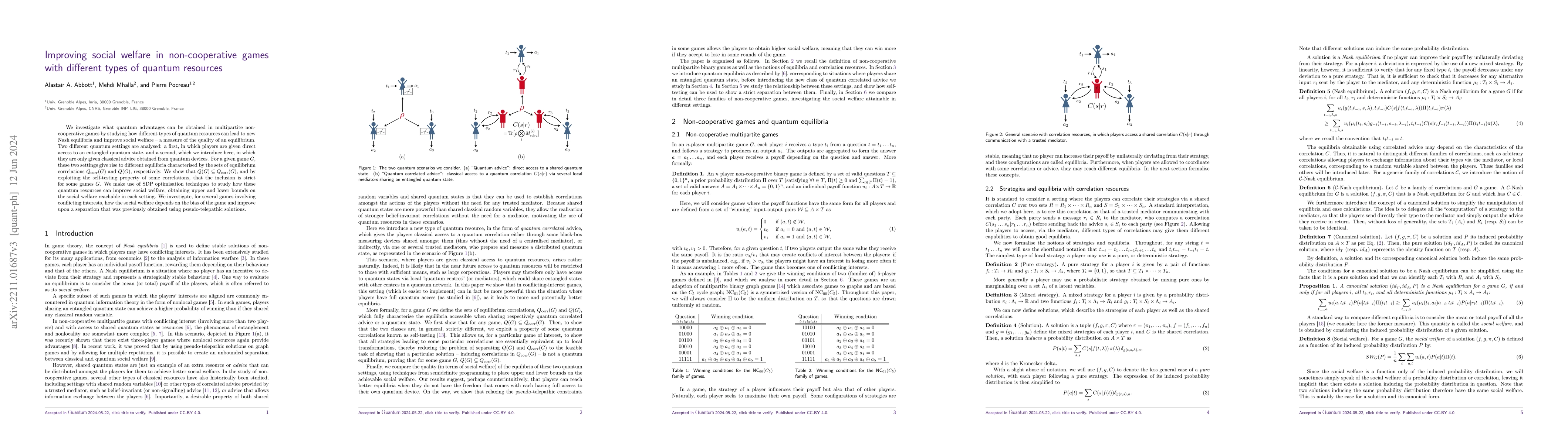 Thumbnail for Improving social welfare in non-cooperative games with different types
  of quantum resources