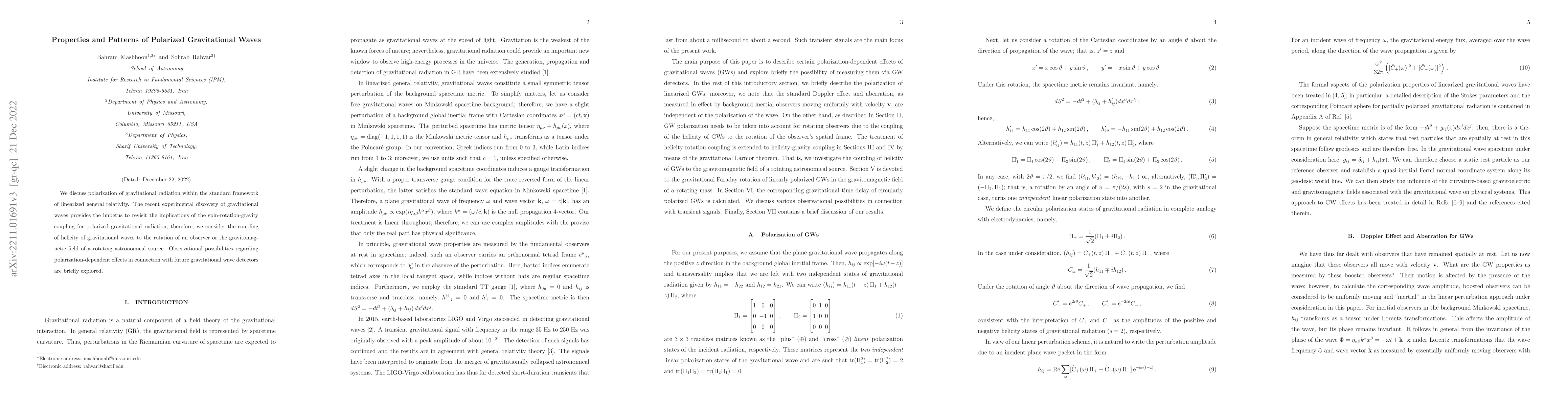 Thumbnail for Properties and Patterns of Polarized Gravitational Waves