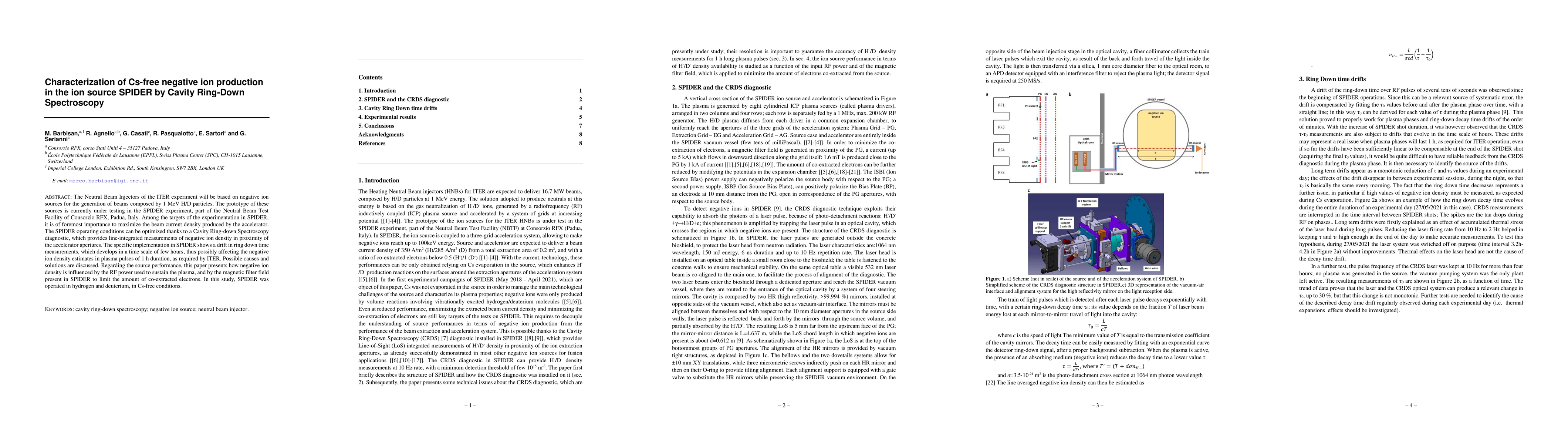 Thumbnail for Characterization of Cs-free negative ion production in the ion source
  SPIDER by Cavity Ring-Down Spectroscopy