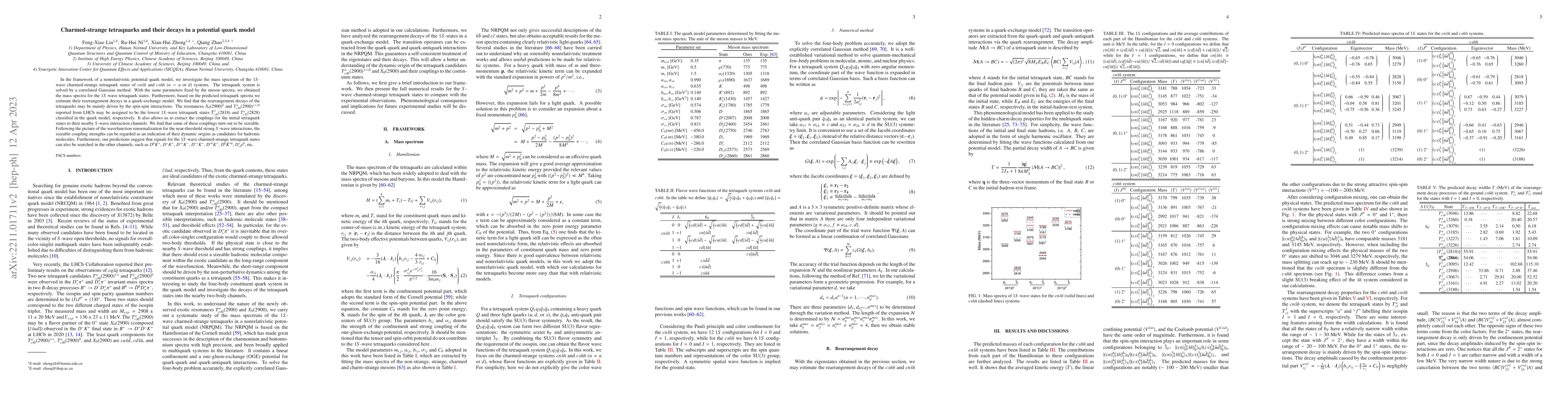 Thumbnail for Charmed-strange tetraquarks and their decays in a potential quark model