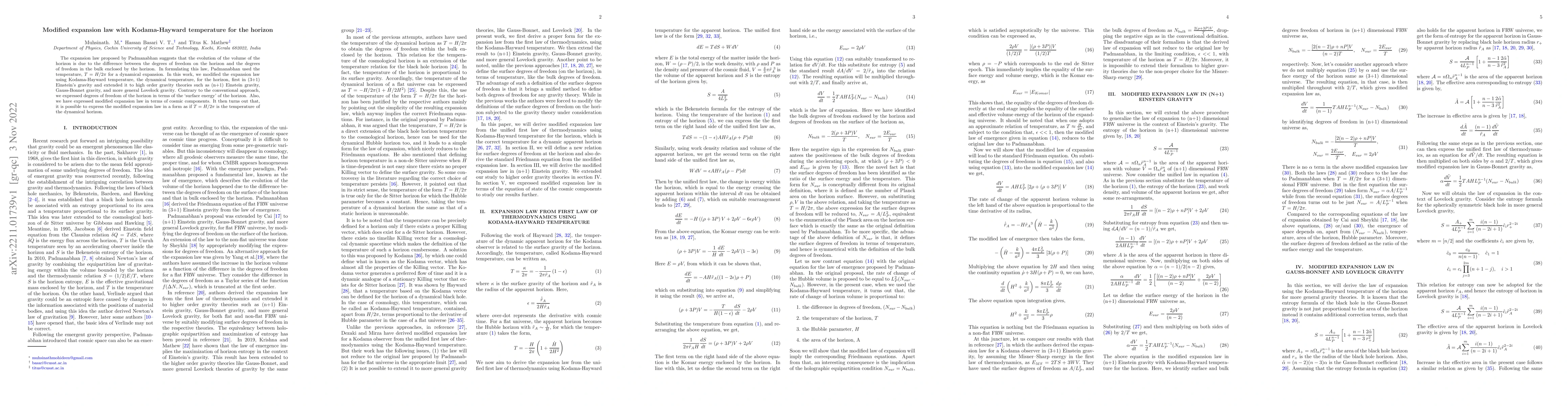 Thumbnail for Modified expansion law with Kodama-Hayward temperature for the horizon