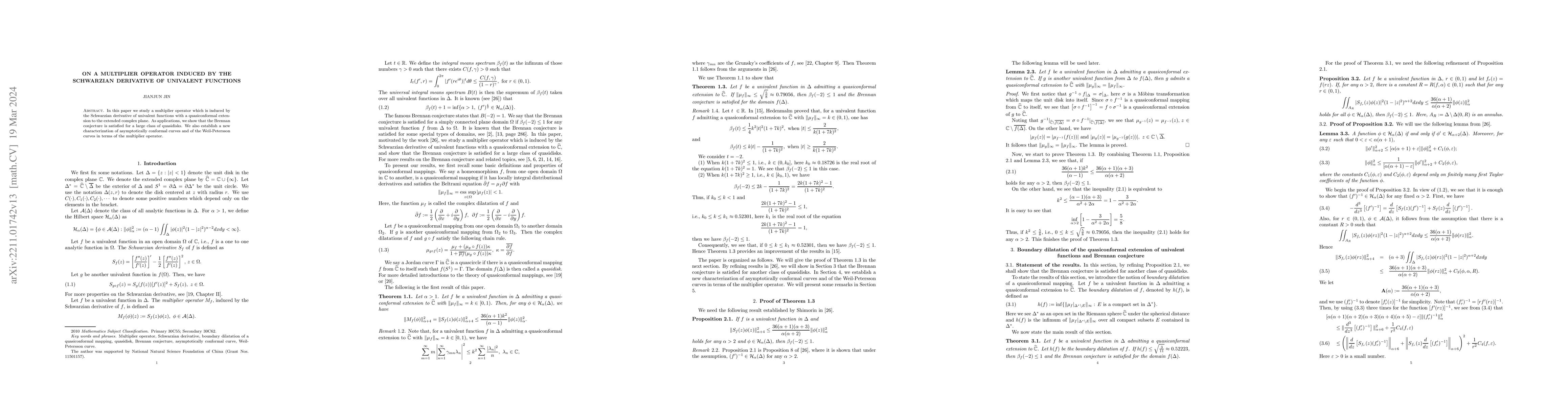 Thumbnail for On a multiplier operator induced by the Schwarzian derivative of
  univalent functions