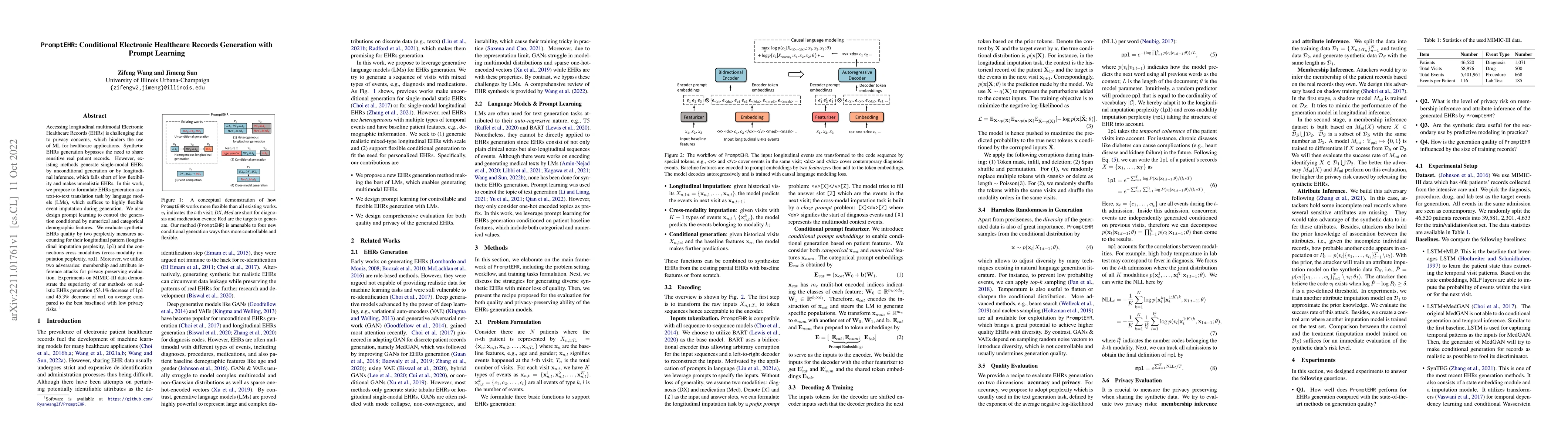 Thumbnail for PromptEHR: Conditional Electronic Healthcare Records Generation with
  Prompt Learning