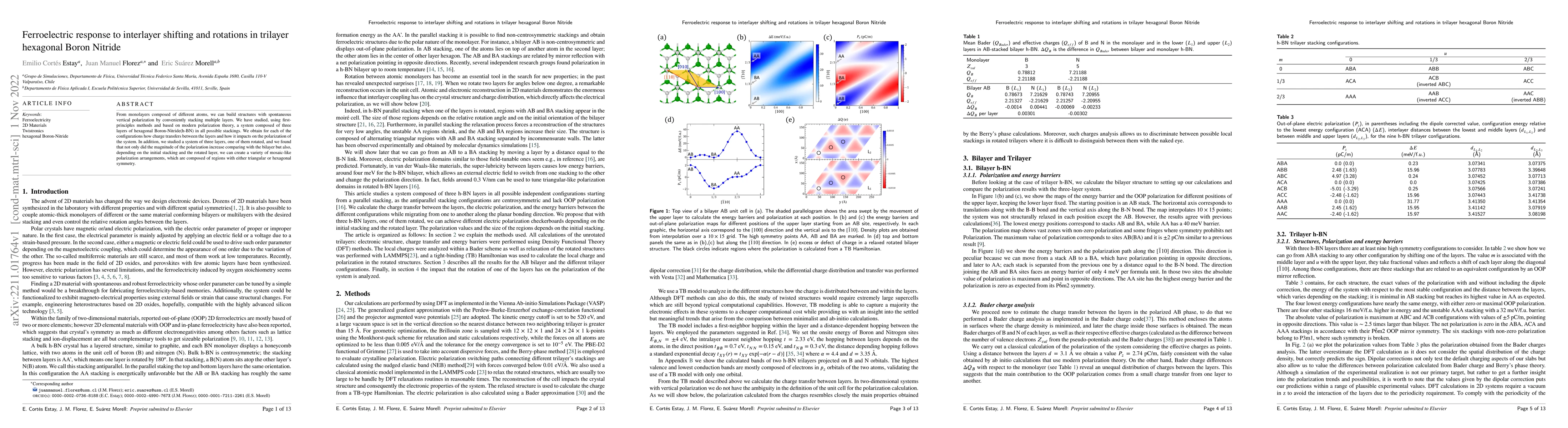 Thumbnail for Ferroelectric response to interlayer shifting and rotations in trilayer
  hexagonal Boron Nitride