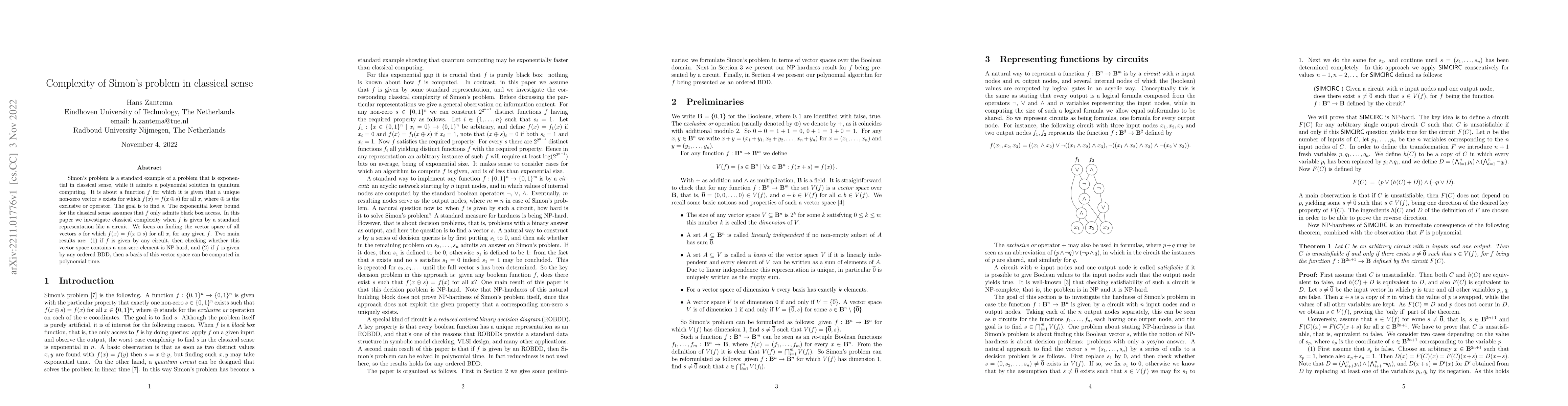 Thumbnail for Complexity of Simon's problem in classical sense