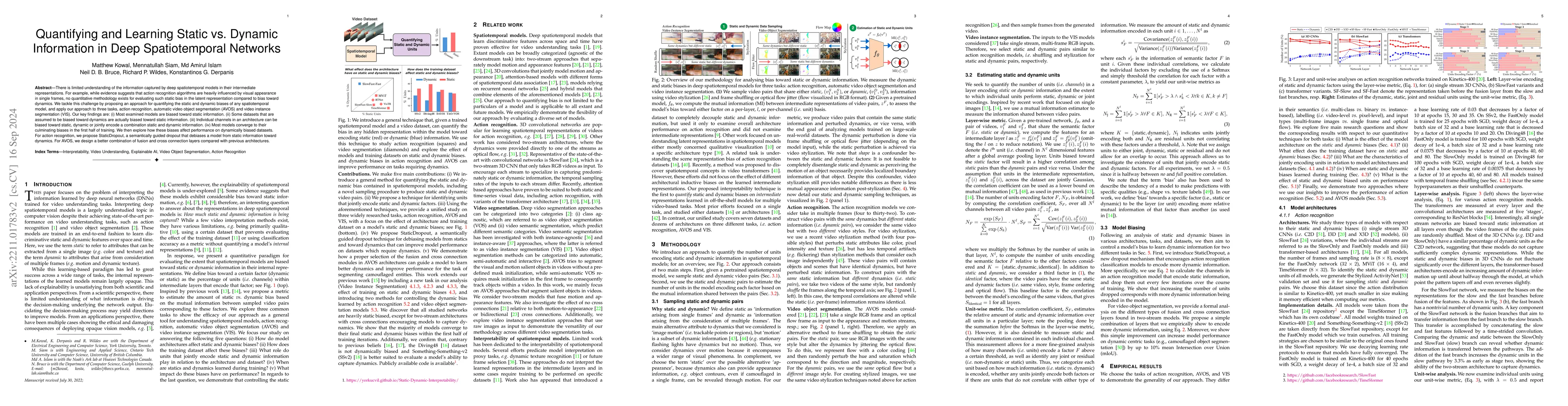 Thumbnail for Quantifying and Learning Static vs. Dynamic Information in Deep
  Spatiotemporal Networks