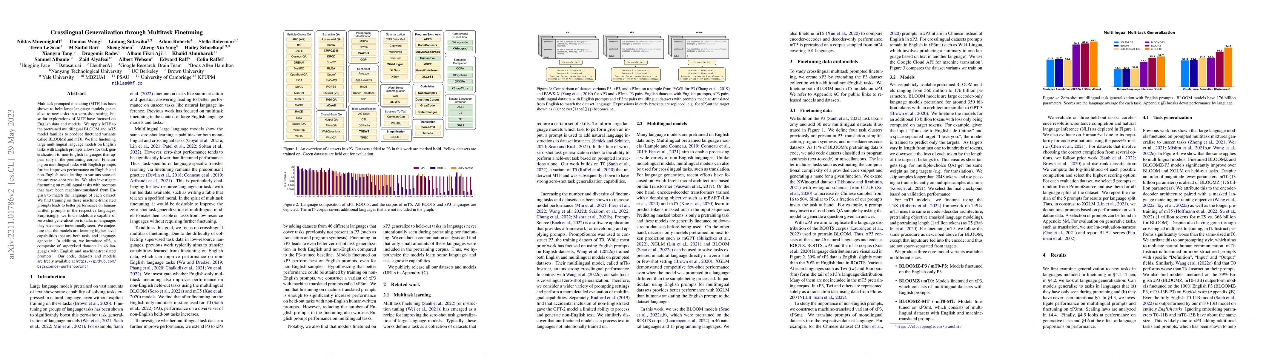 Thumbnail for Crosslingual Generalization through Multitask Finetuning