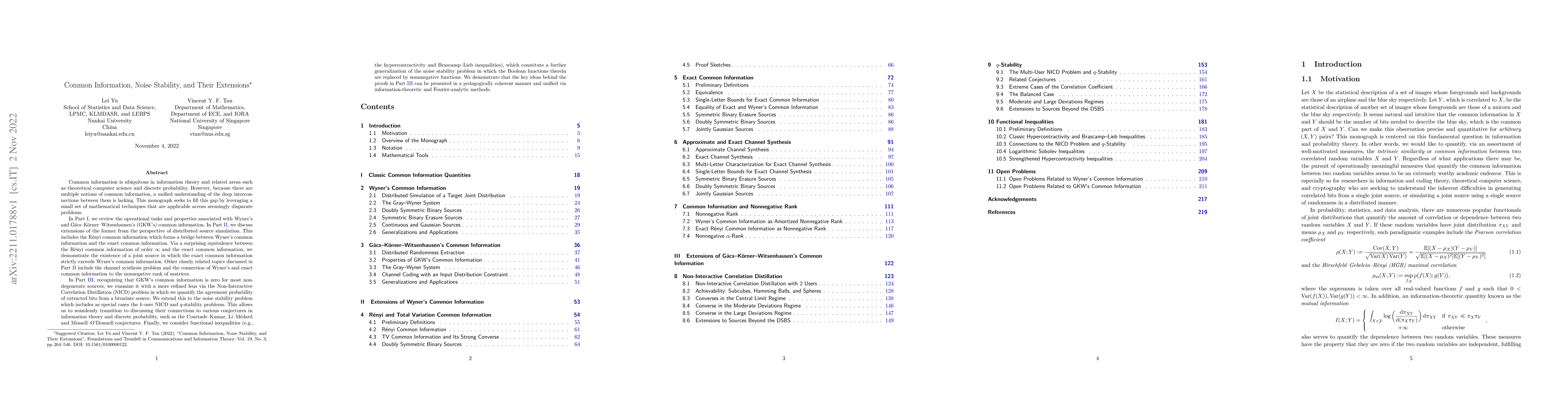 Thumbnail for Common Information, Noise Stability, and Their Extensions