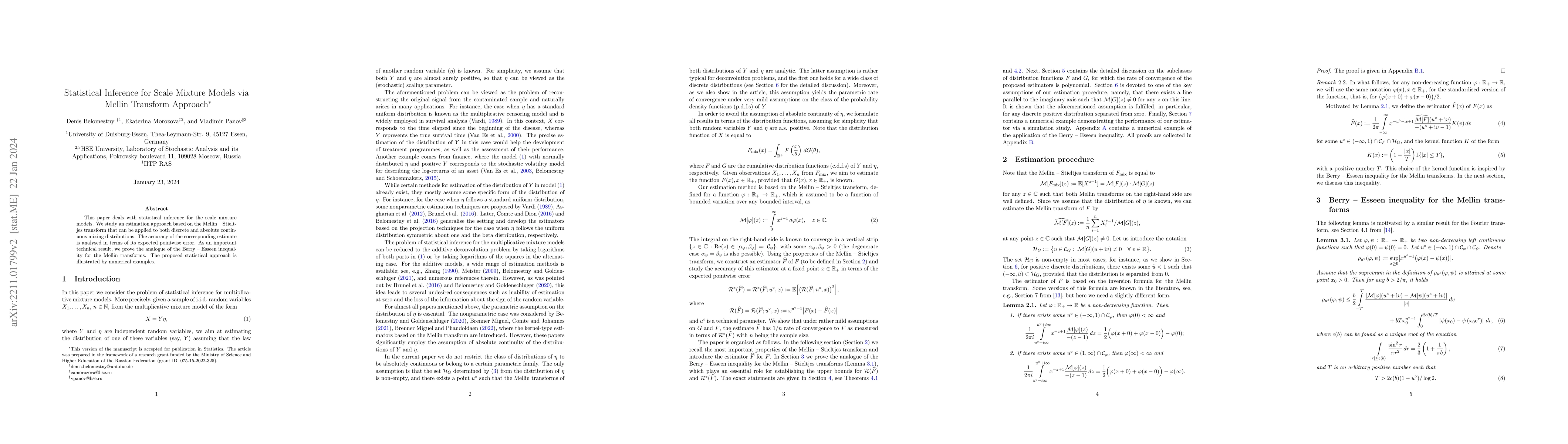 Thumbnail for Statistical Inference for Scale Mixture Models via Mellin Transform
  Approach