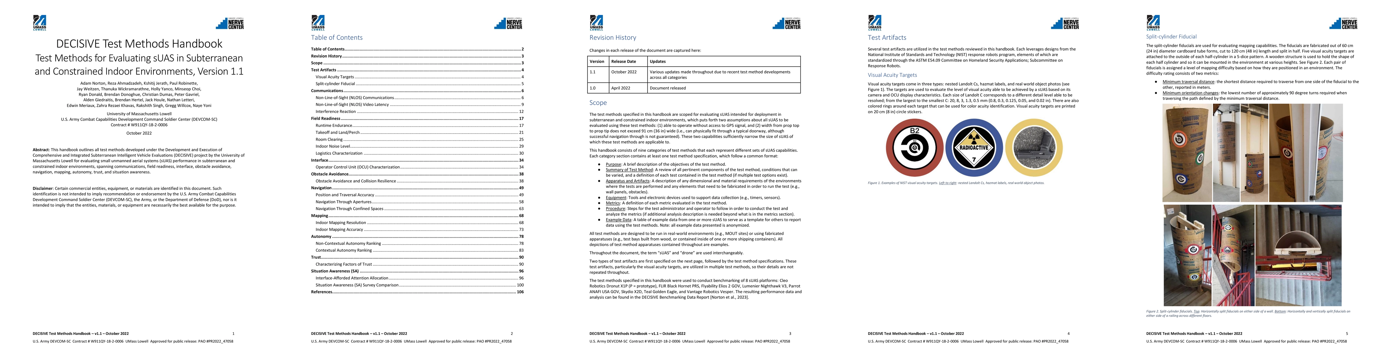 Thumbnail for DECISIVE Test Methods Handbook: Test Methods for Evaluating sUAS in
  Subterranean and Constrained Indoor Environments, Version 1.1
