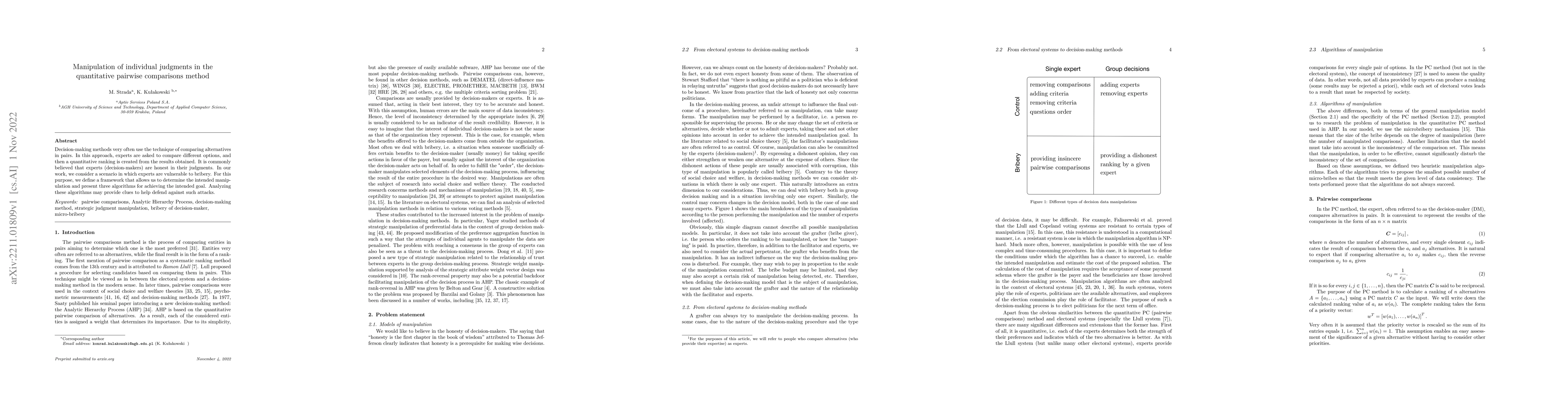 Thumbnail for Manipulation of individual judgments in the quantitative pairwise
  comparisons method