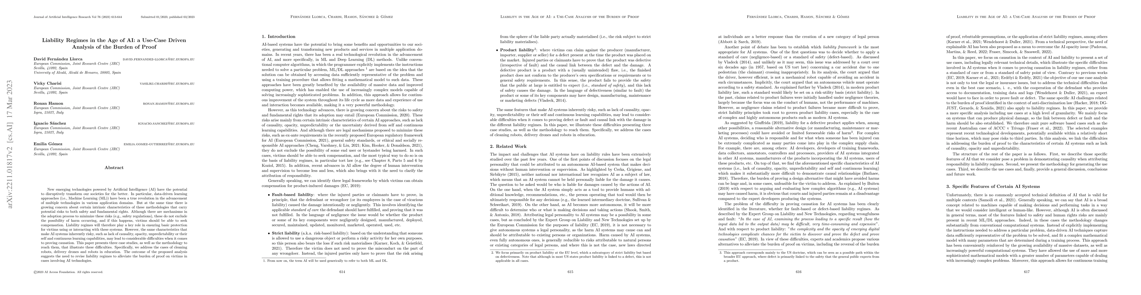 Thumbnail for Liability regimes in the age of AI: a use-case driven analysis of the
  burden of proof