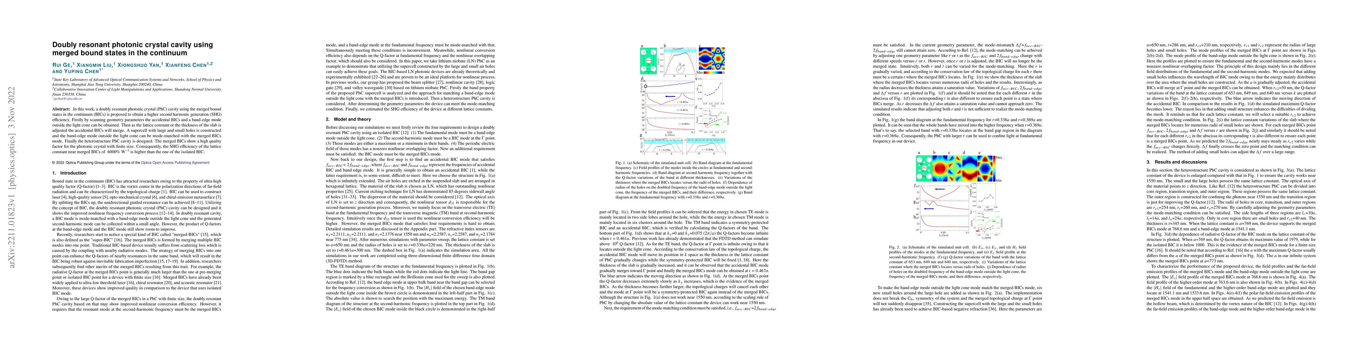 Thumbnail for Doubly resonant photonic crystal cavity using merged bound states in the
  continuum