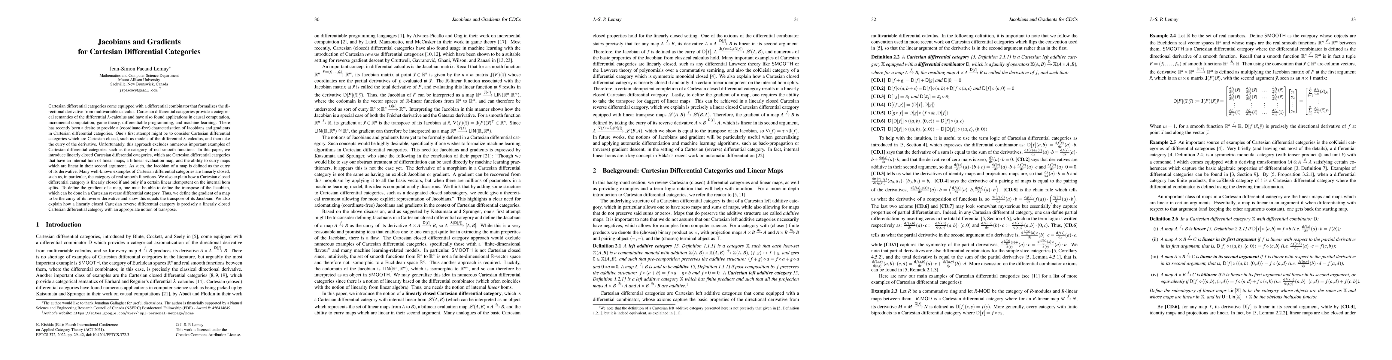 Thumbnail for Jacobians and Gradients for Cartesian Differential Categories