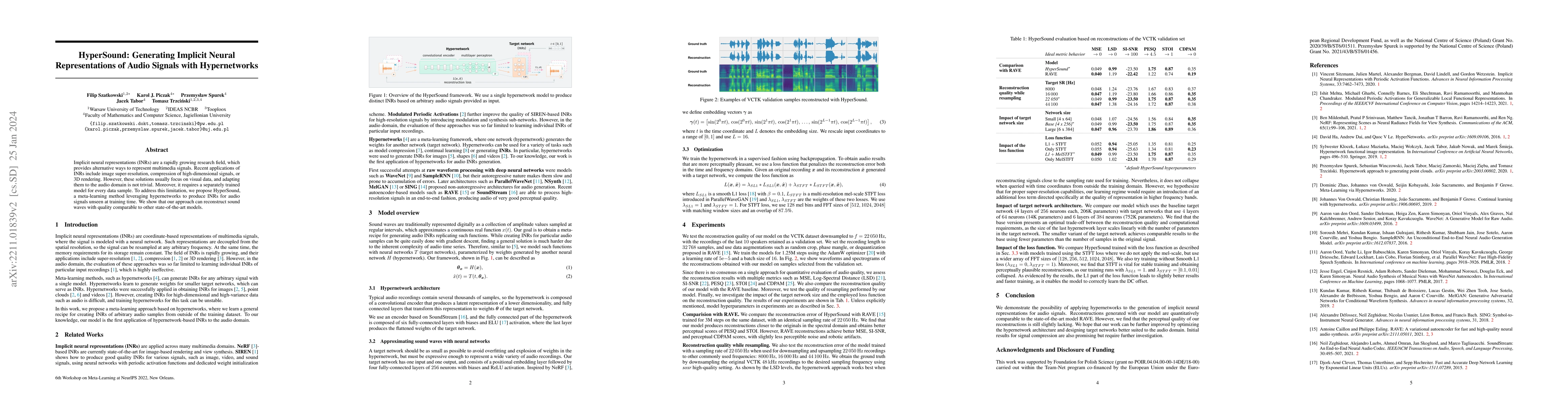 Thumbnail for HyperSound: Generating Implicit Neural Representations of Audio Signals
  with Hypernetworks