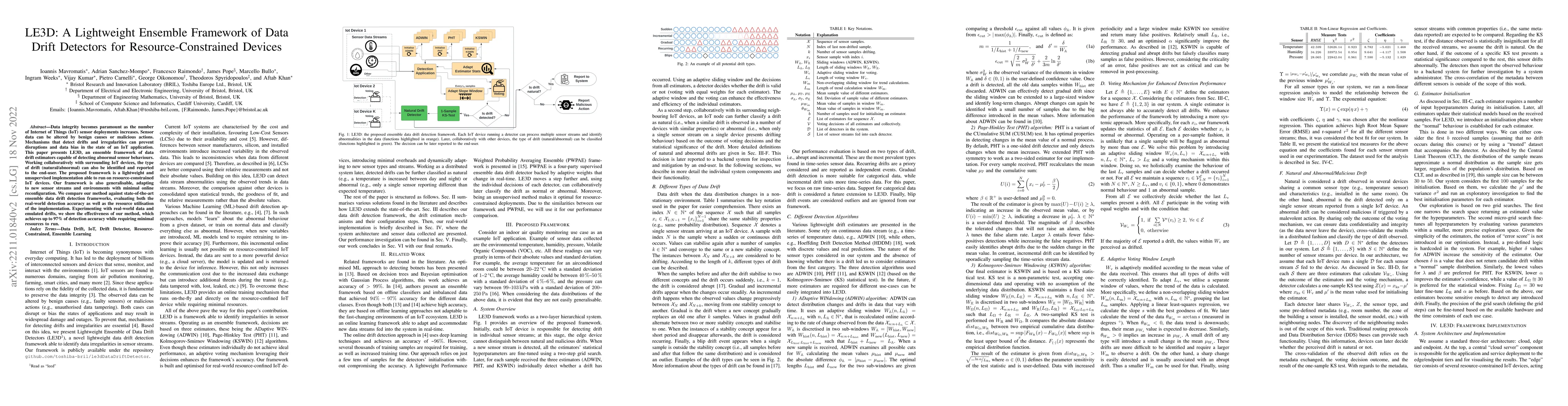 Thumbnail for LE3D: A Lightweight Ensemble Framework of Data Drift Detectors for
  Resource-Constrained Devices