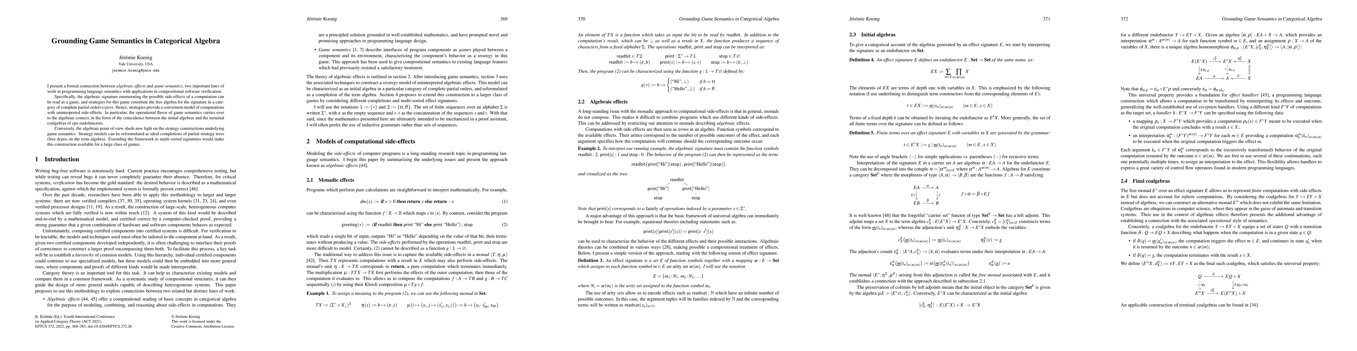 Thumbnail for Grounding Game Semantics in Categorical Algebra