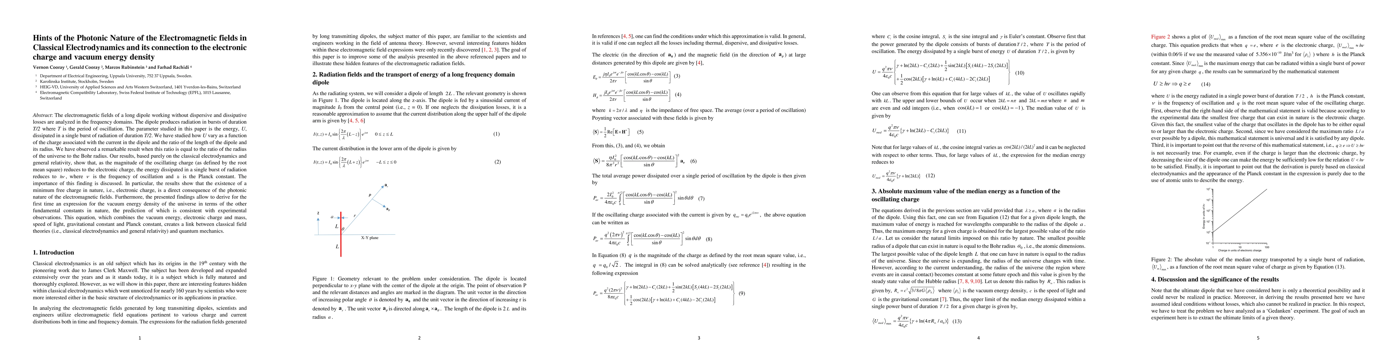 Thumbnail for Hints of the Photonic Nature of the Electromagnetic fields in Classical
  Electrodynamics and its connection to the electronic charge and vacuum energy
  density