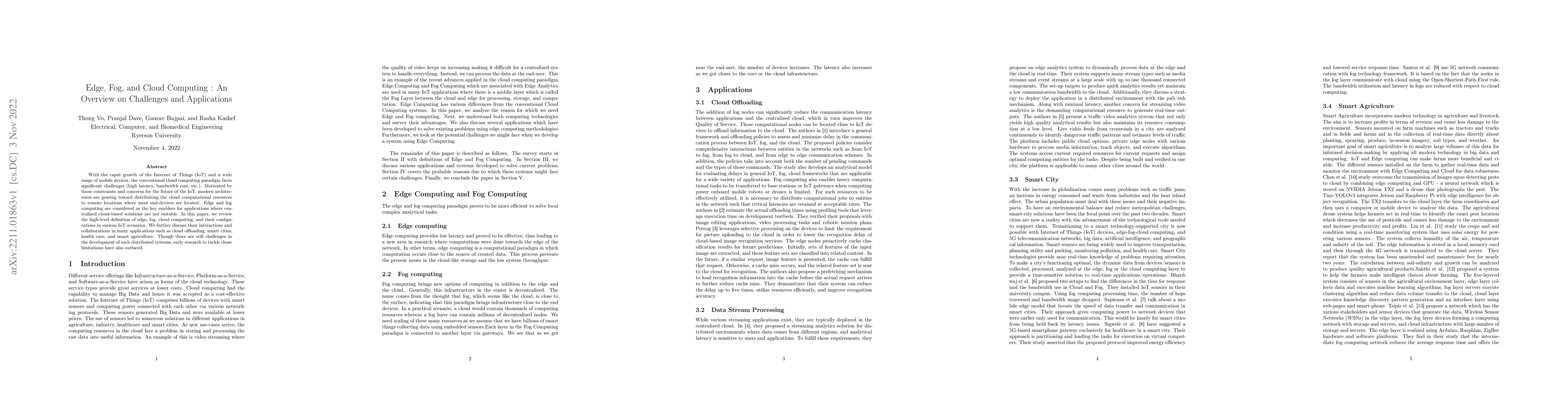 Thumbnail for Edge, Fog, and Cloud Computing : An Overview on Challenges and
  Applications