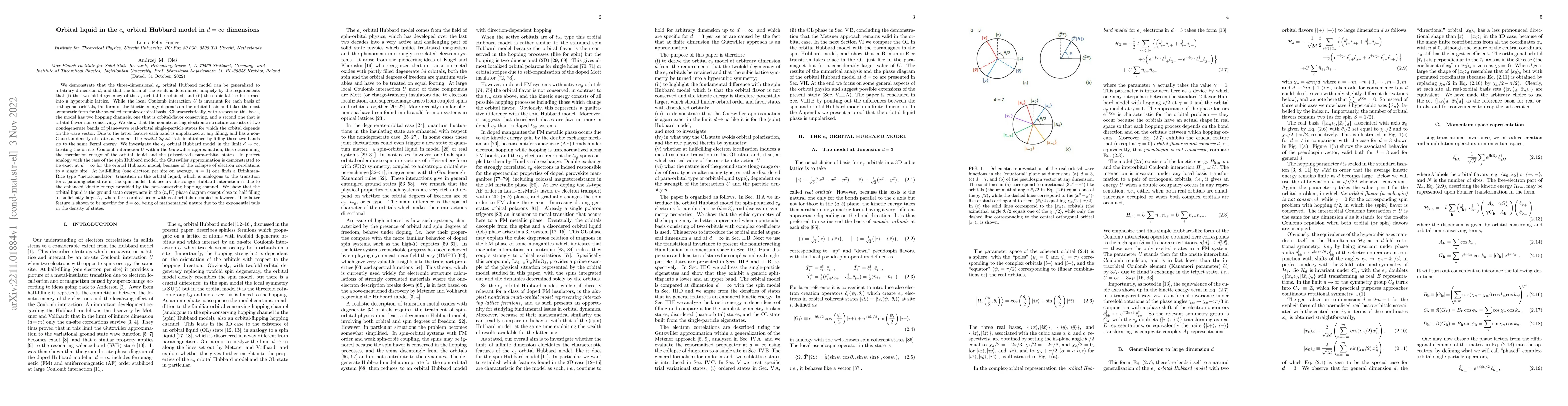 Thumbnail for Orbital liquid in the $e_g$ orbital Hubbard model in $d=\infty$
  dimensions
