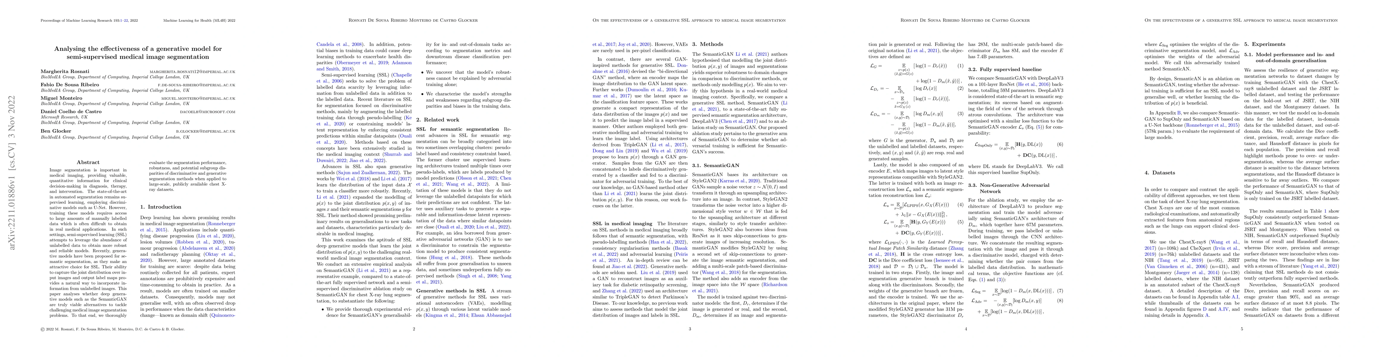 Thumbnail for Analysing the effectiveness of a generative model for semi-supervised
  medical image segmentation