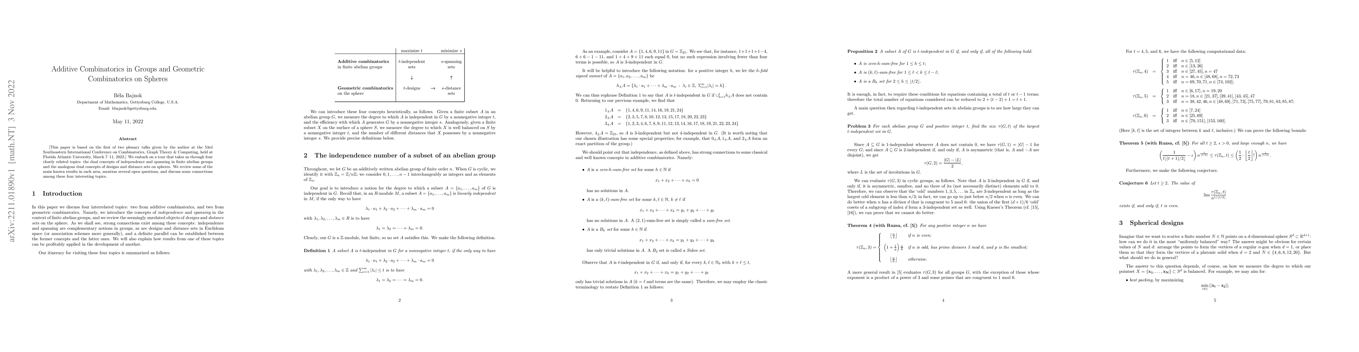 Thumbnail for Additive Combinatorics in Groups and Geometric Combinatorics on Spheres