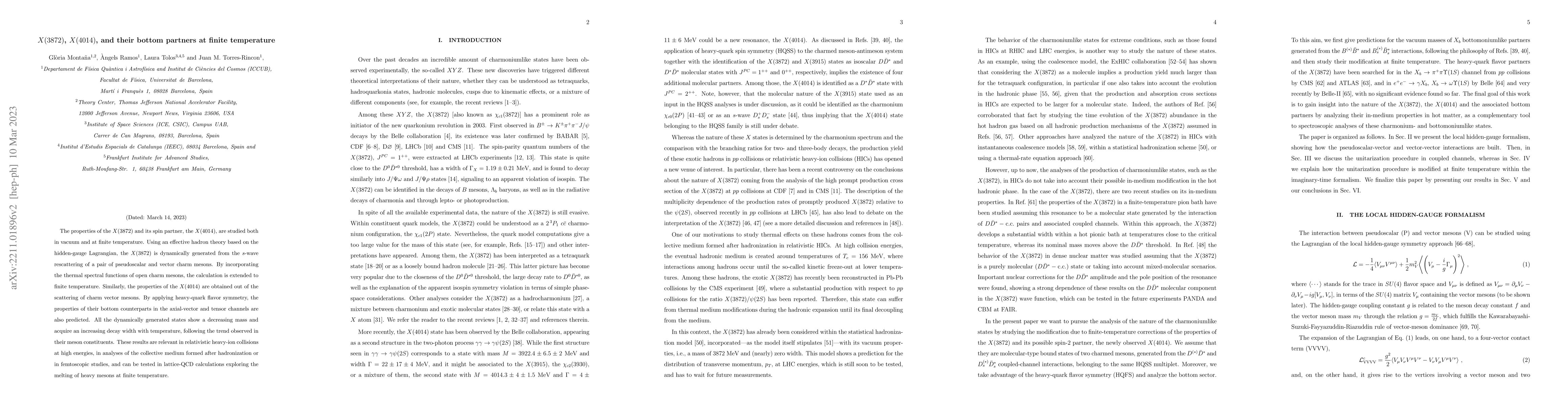 Thumbnail for $X(3872)$, $X(4014)$, and their bottom partners at finite temperature