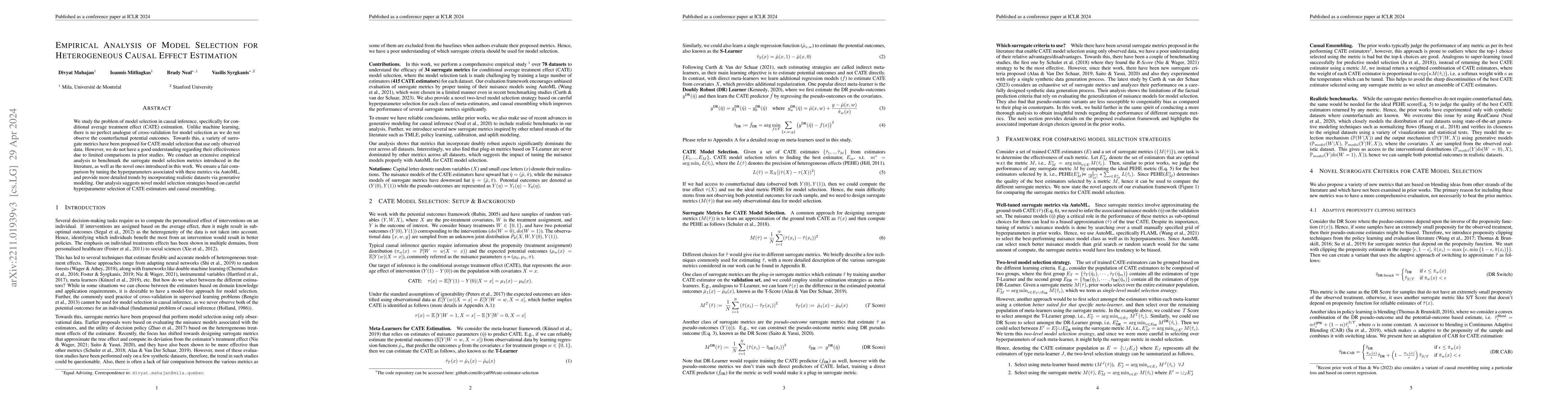 Thumbnail for Empirical Analysis of Model Selection for Heterogeneous Causal Effect
  Estimation