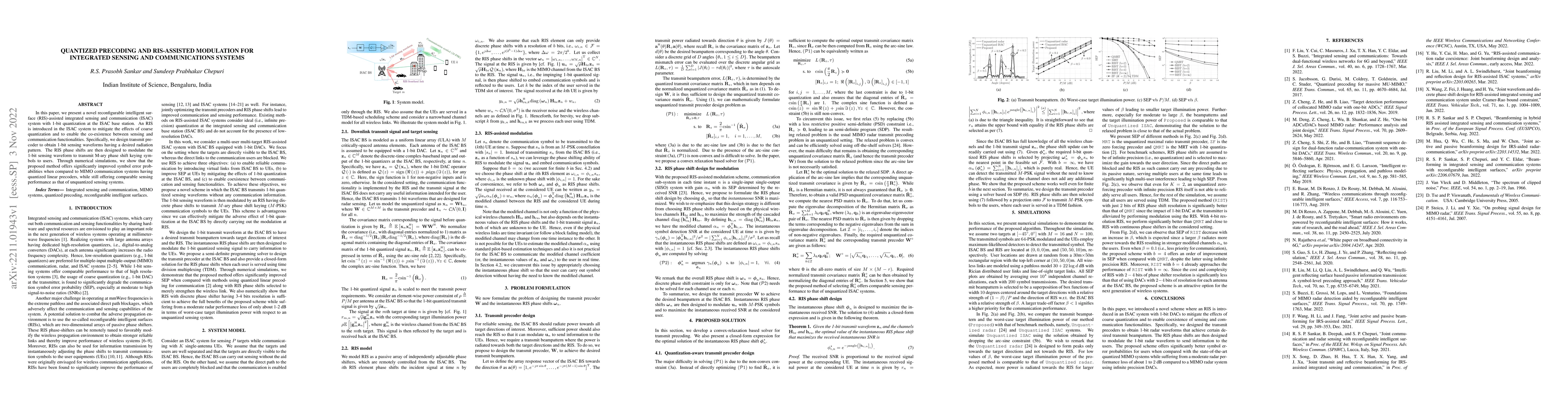 Thumbnail for Quantized Precoding and RIS-Assisted Modulation for Integrated Sensing
  and Communications Systems