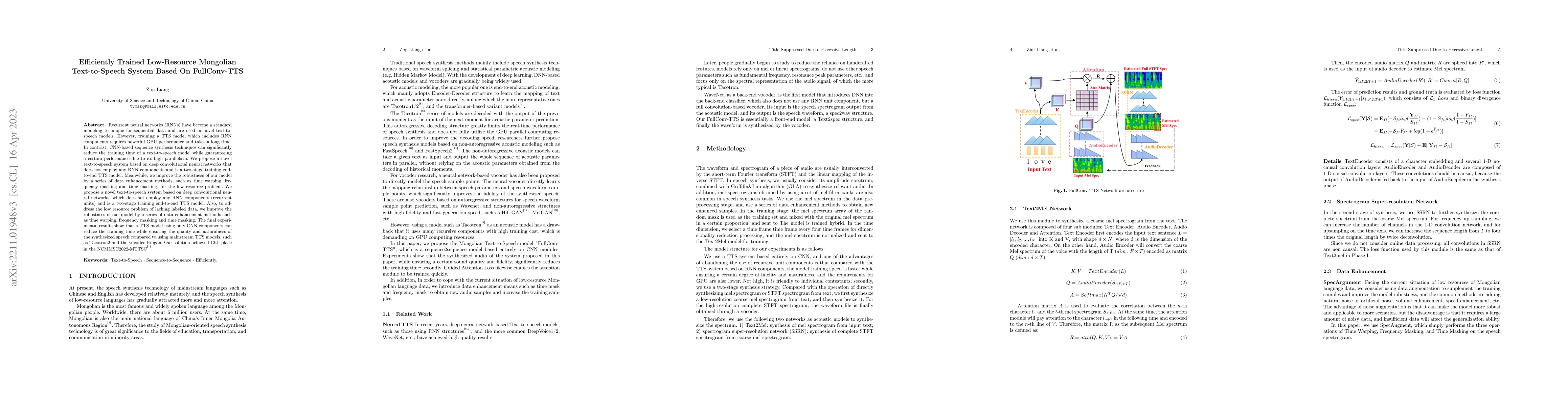 Thumbnail for Efficiently Trained Low-Resource Mongolian Text-to-Speech System Based
  On FullConv-TTS
