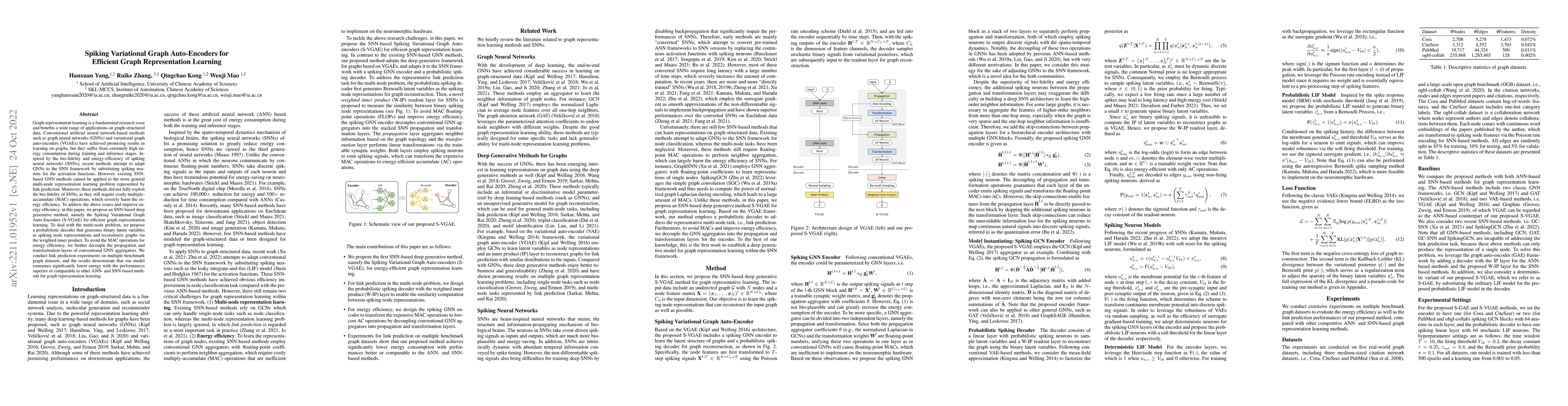 Thumbnail for Spiking Variational Graph Auto-Encoders for Efficient Graph
  Representation Learning
