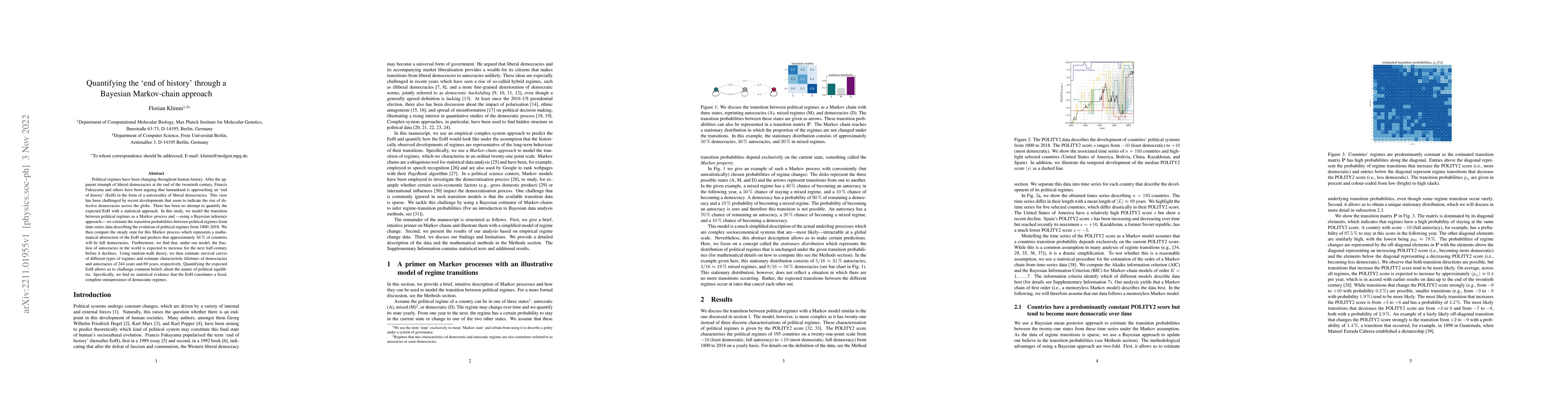 Thumbnail for Quantifying the `end of history' through a Bayesian Markov-chain
  approach