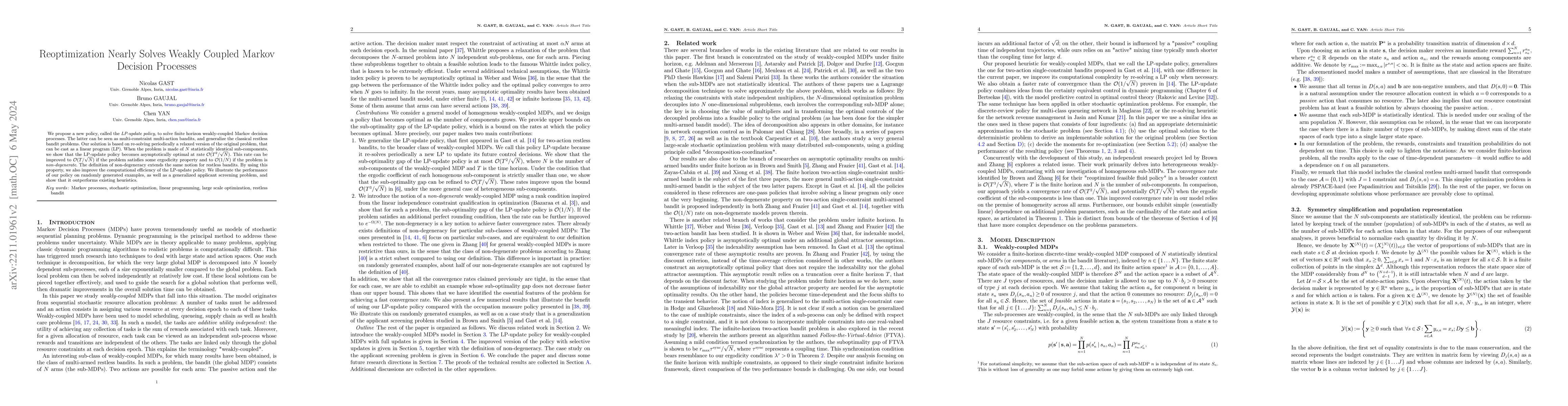 Thumbnail for Reoptimization Nearly Solves Weakly Coupled Markov Decision Processes