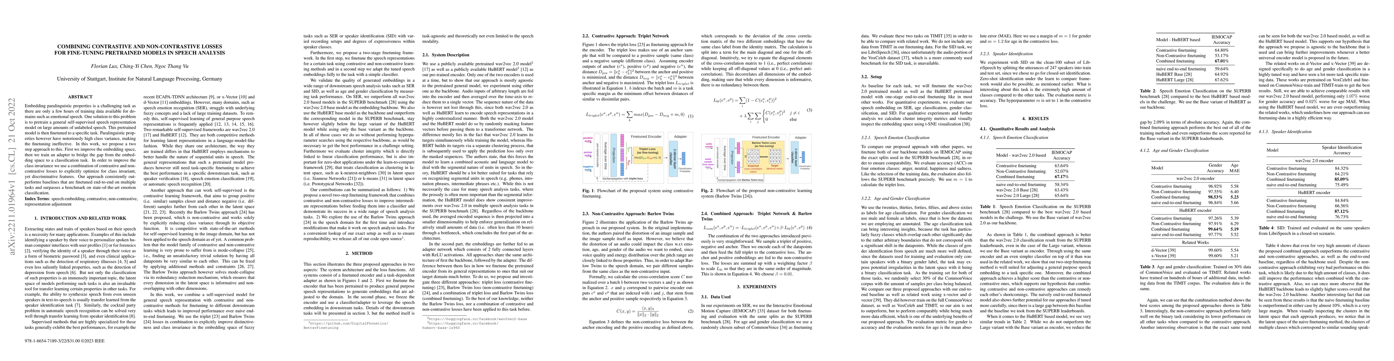 Thumbnail for Combining Contrastive and Non-Contrastive Losses for Fine-Tuning
  Pretrained Models in Speech Analysis