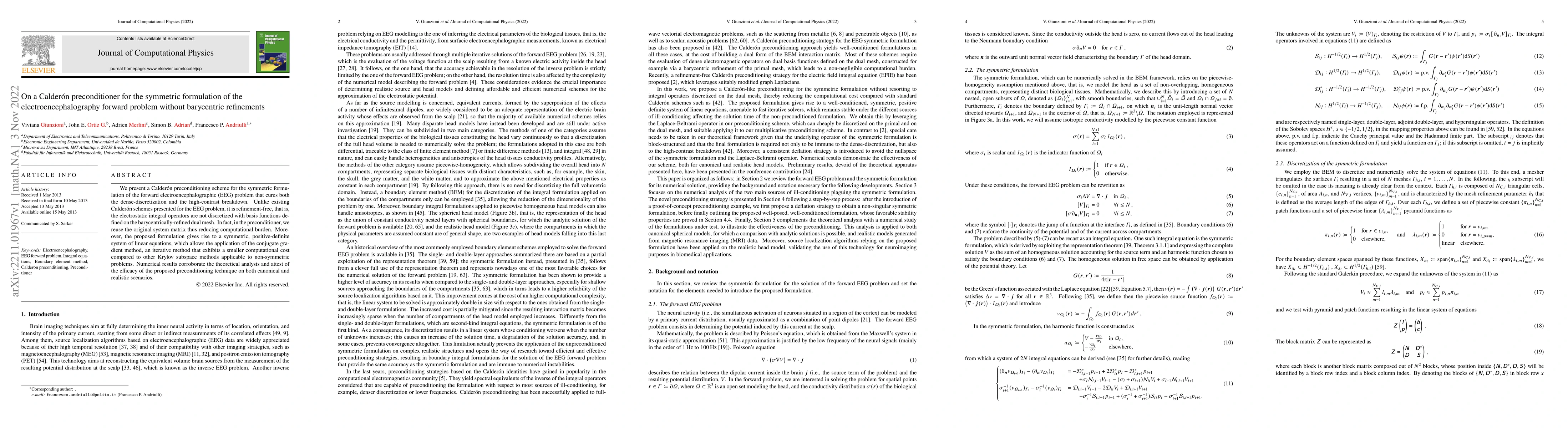Thumbnail for On a Calder\'on preconditioner for the symmetric formulation of the
  electroencephalography forward problem without barycentric refinements