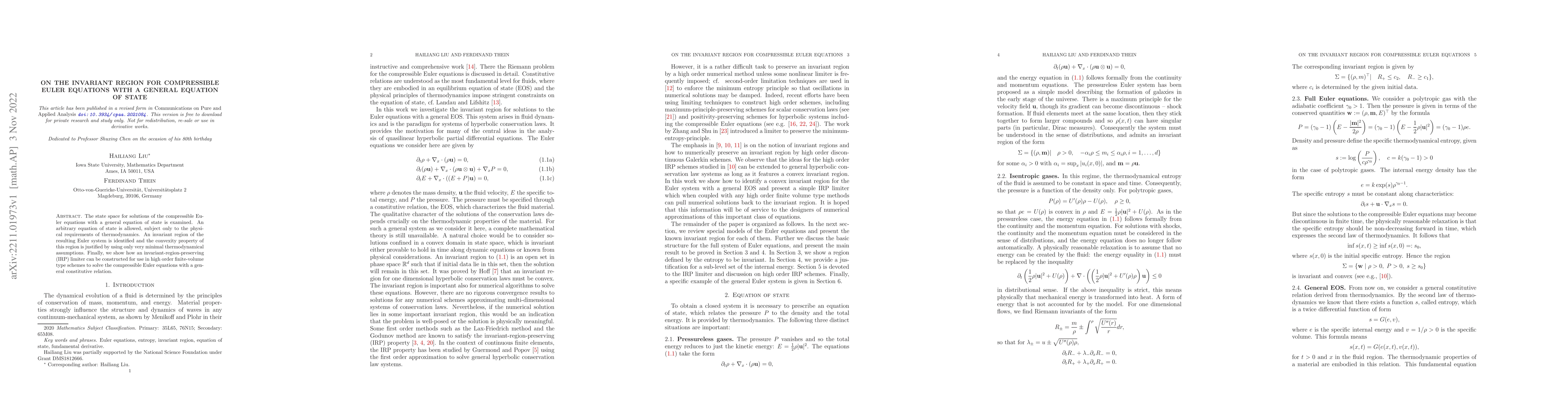 Thumbnail for On the invariant region for compressible Euler equations with a general
  equation of state
