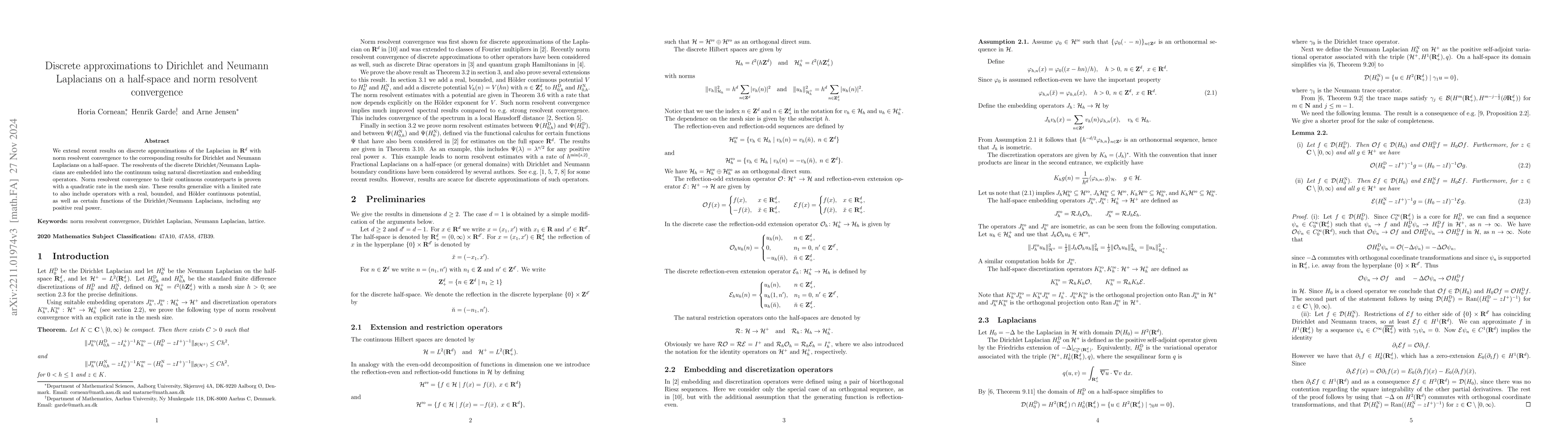 Thumbnail for Discrete approximations to Dirichlet and Neumann Laplacians on a
  half-space and norm resolvent convergence