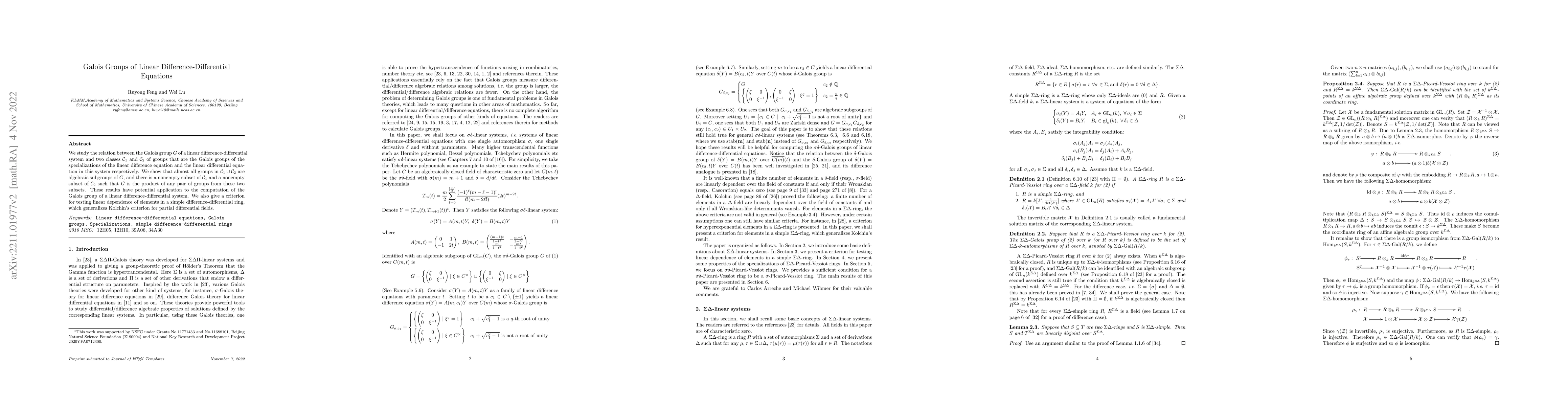 Thumbnail for Galois Groups of Linear Difference-Differential Equations