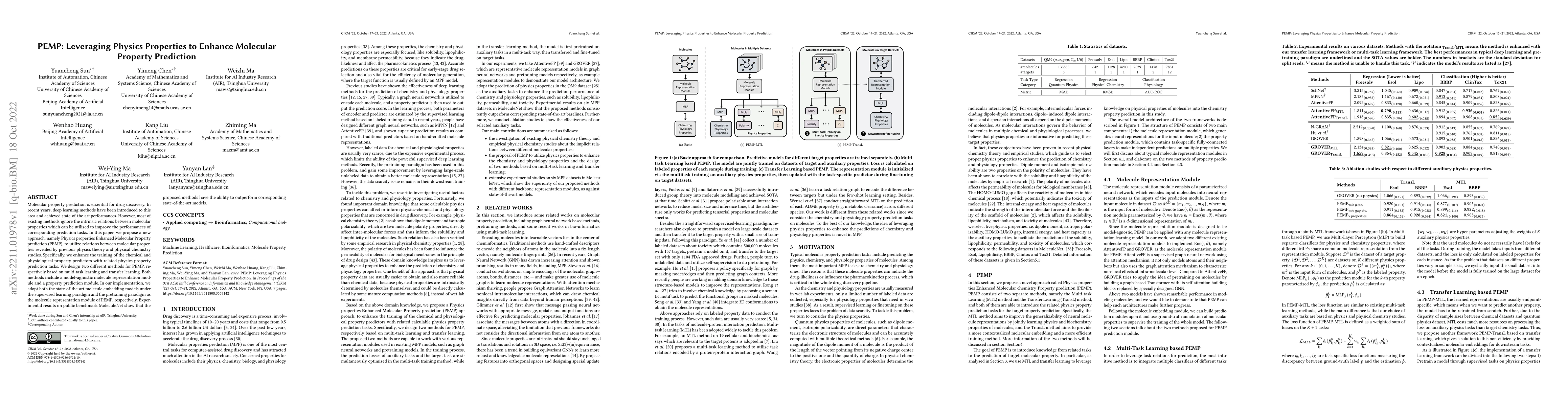 Thumbnail for PEMP: Leveraging Physics Properties to Enhance Molecular Property
  Prediction