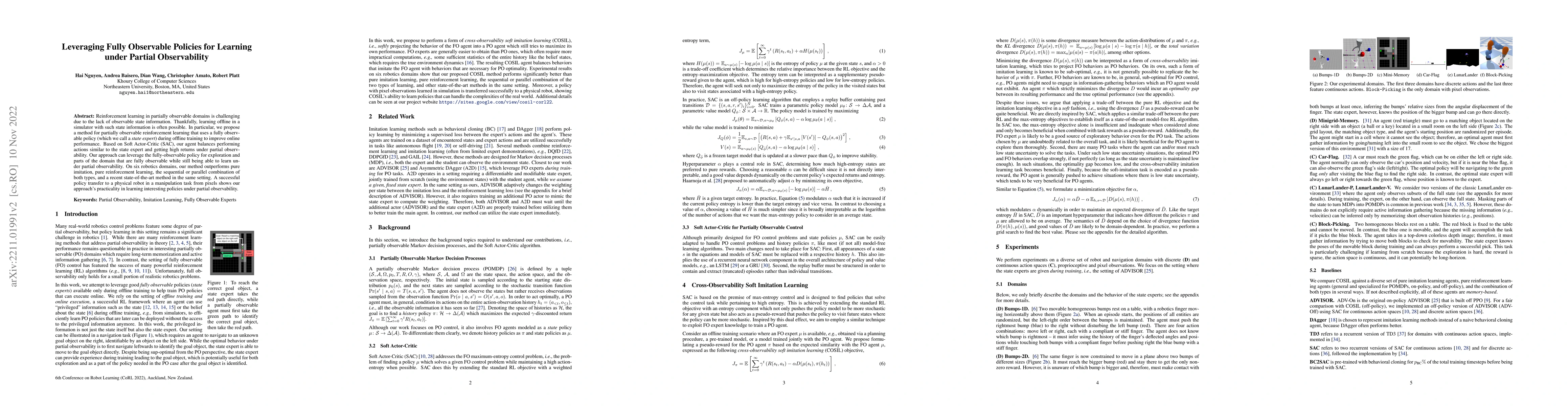 Thumbnail for Leveraging Fully Observable Policies for Learning under Partial
  Observability